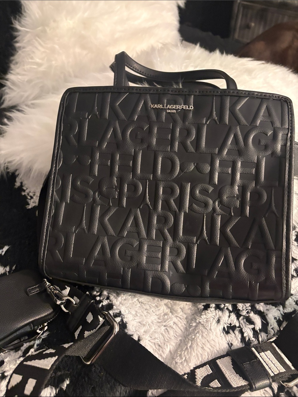 Karl Lagerfeld Black Embossed Logo Camera Crossbody